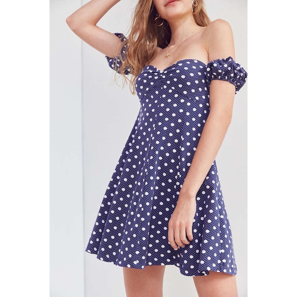 NWT UO Polka Dotted OTS Flare Dress - Picture 6 of 7